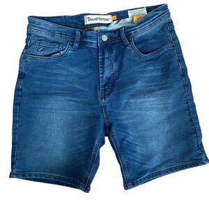 Tailor Vintage Greenwich Men Blue Denim Shorts 8 Inch Inseam Slim Fit Size 32